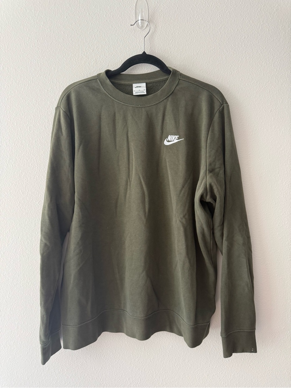Nike Olive Green Crewneck Sweatshirt with White Swoosh